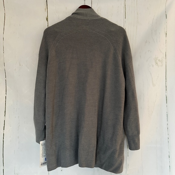 NWT LULULEMON Merino Wool-Blend Ribbed Long Wrap Sweater Heathered Gull Grey 8 - Picture 5 of 11